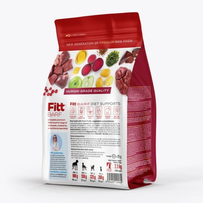 BARF Fitt® hovězí kompletní krmivo, mražené dogety 2,5 kg