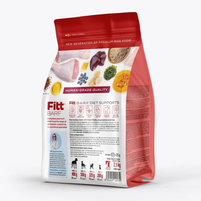 BARF Fitt® krůtí kompletní krmivo, mražené dogety 2,5 kg
