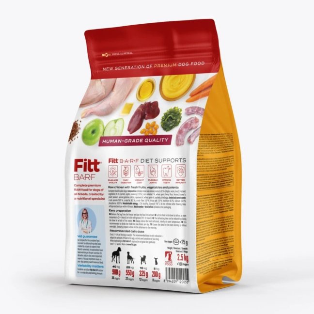 BARF Fitt® kuřecí kompletní krmivo, mražené dogety 2,5 kg