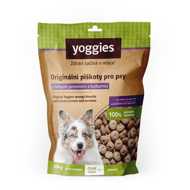 Yoggies Hypoalergenní bezlepkové piškoty s hmyzím proteinem a kurkumou 150g