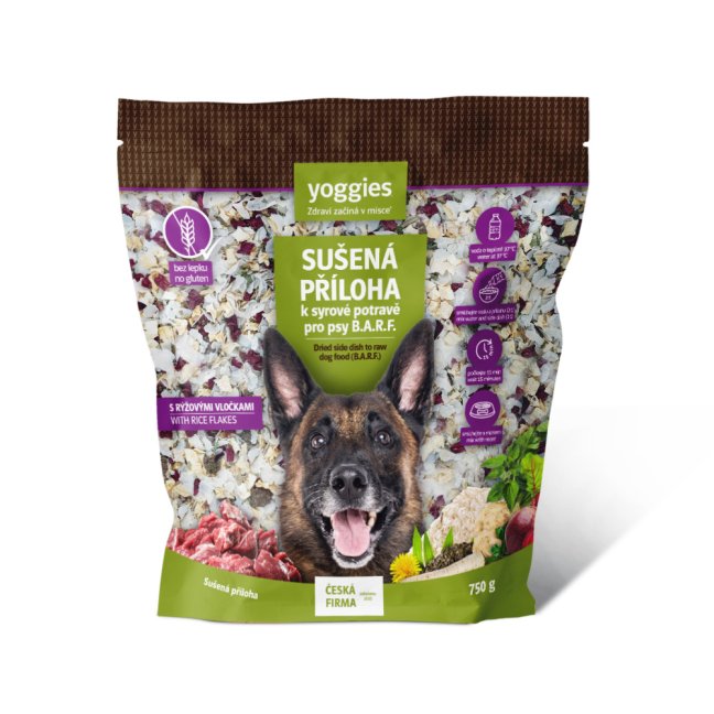 Yoggies Sušená příloha s rýžovými vločkami k syrové potravě B.A.R.F. 750g