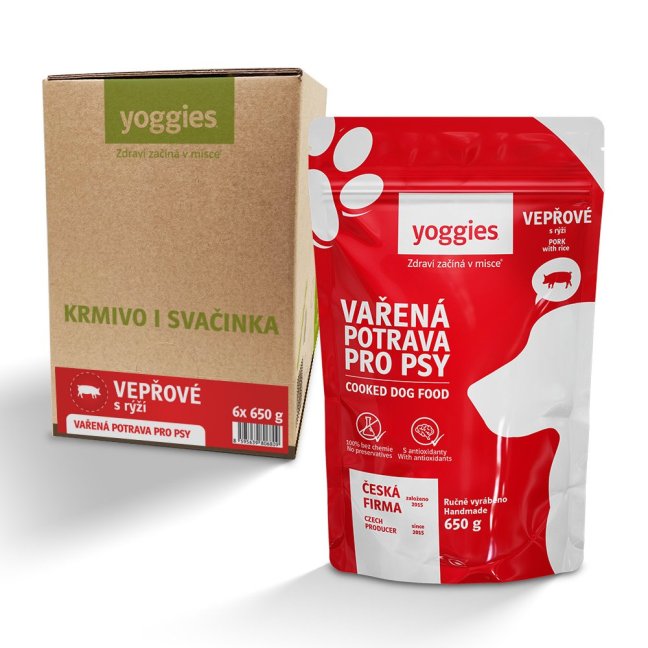 Yoggies - Vařená potrava pro psy – vepřové maso s rýží 650g