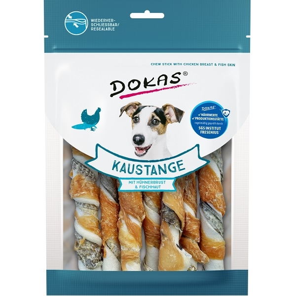 Dokas Tyčinky z hovězí a rybí kůže s kuřecím filetem 170 g Dokas Tyčinky z hovězí a rybí kůže s kuřecím filetem 170 g